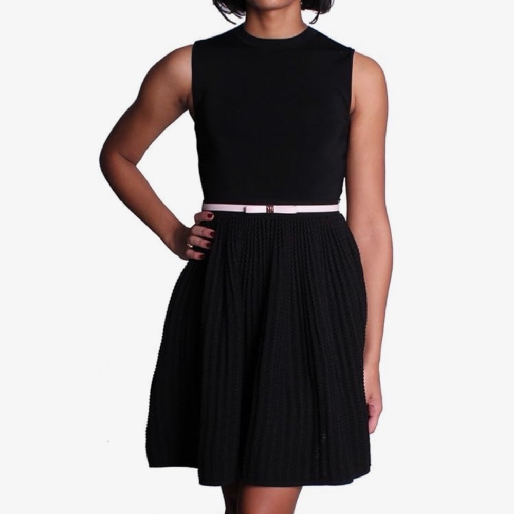Ted Baker Black A-Line Skirt with Pink Belt